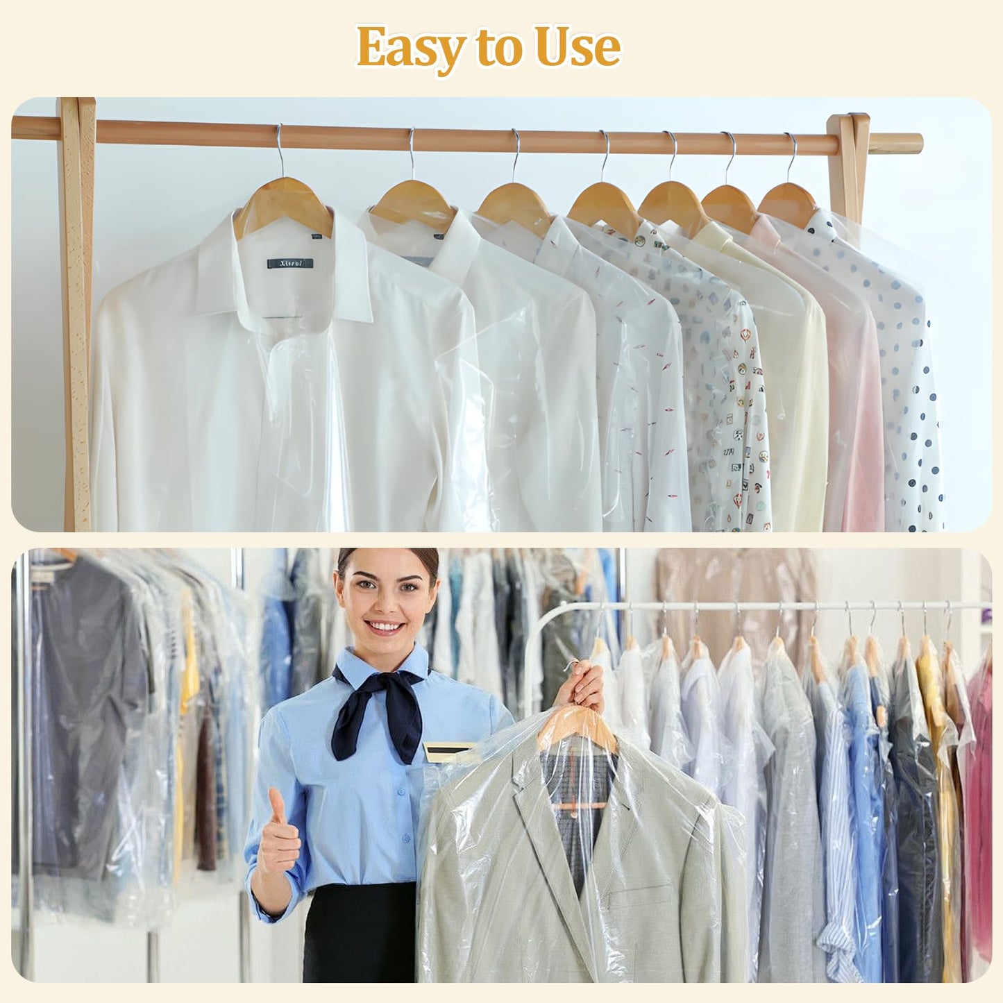 atnayo 30 Pcs Plastic Clothes Covers, 60 cm x 90 cm Clothes Covers Protector Bags for Dress Dust Proof Dry Cleaning Closet Storage