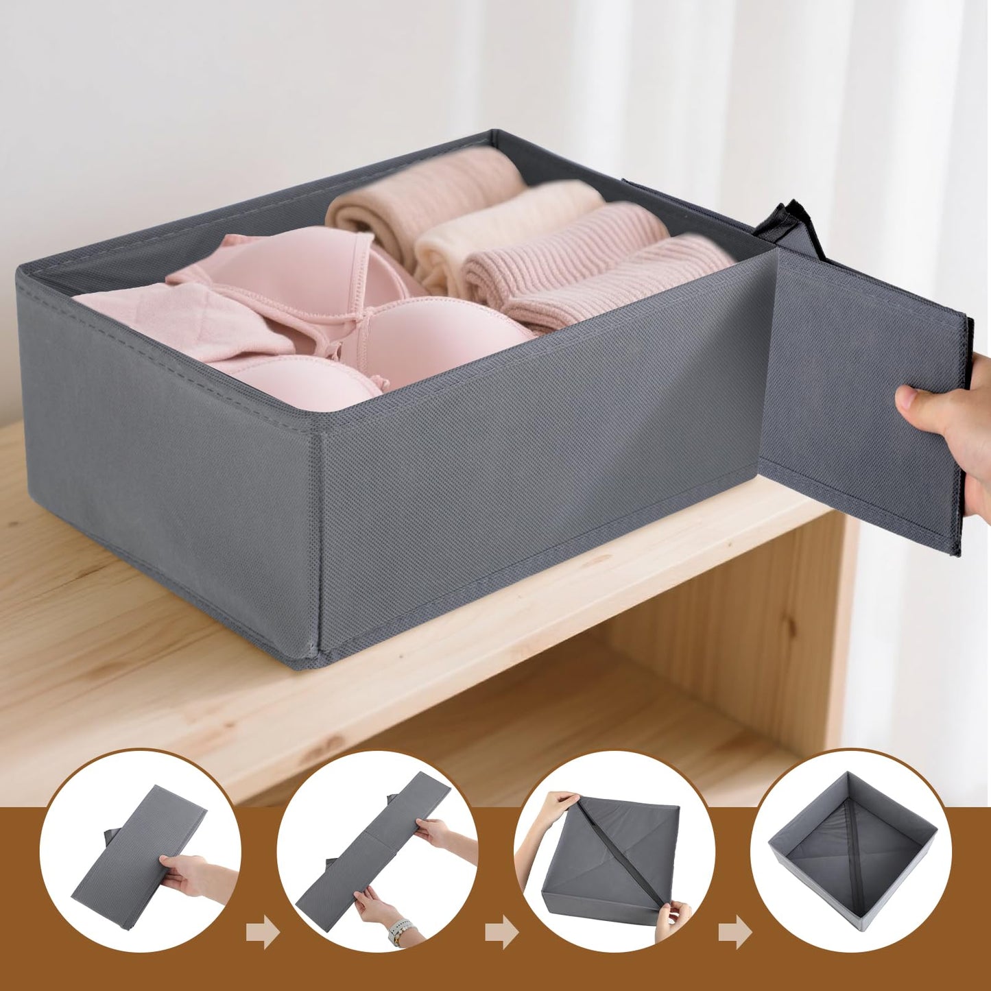 Strehknewen Drawer Organiser, Set of 6, Foldable High-Quality Storage and Organisation, Wardrobe Organiser, Compact for Underwear, Socks