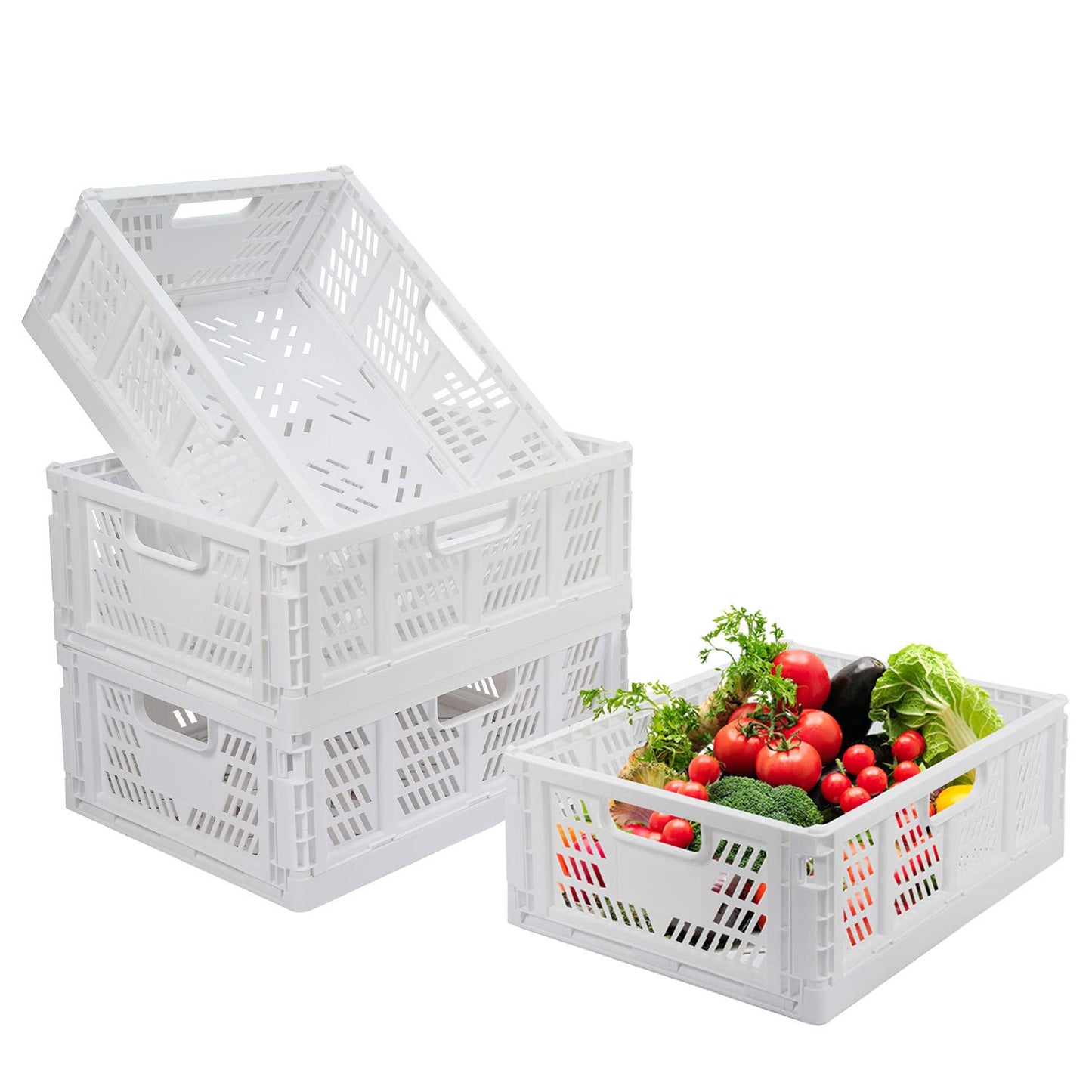 4-Pack Folding Storage Boxes Crate Collapsible Plastic Drawer Organizer , Stackable Shelf Storage Basket Food Fruit Vegetables Bottles Toy Organiser