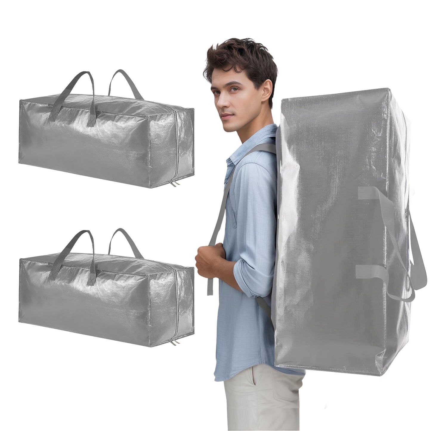 Foyer Nuage Storage Bags with Zips, Strong and Durable Big Bags with Handle and Backpack Straps for Moving House, Laundry Bags, Clothes Storage