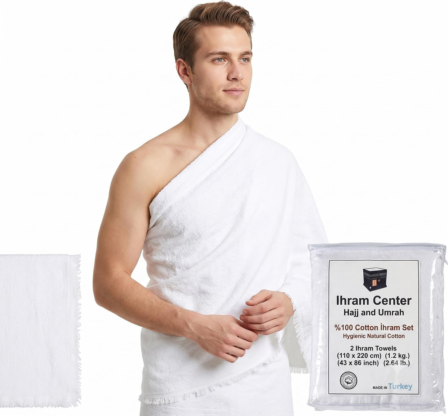 Ihram Ehram Ahram for Men for Hajj and Umrah Sanitary Towels 100% Natural Cotton 110 x 220 cm
