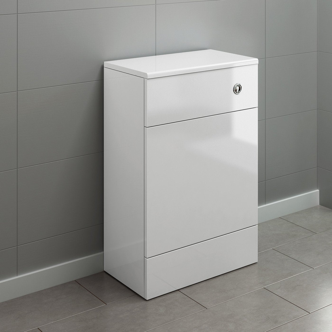 500mm Gloss Grey White Harper Back to Wall Toilet Cupboard Unit (White)