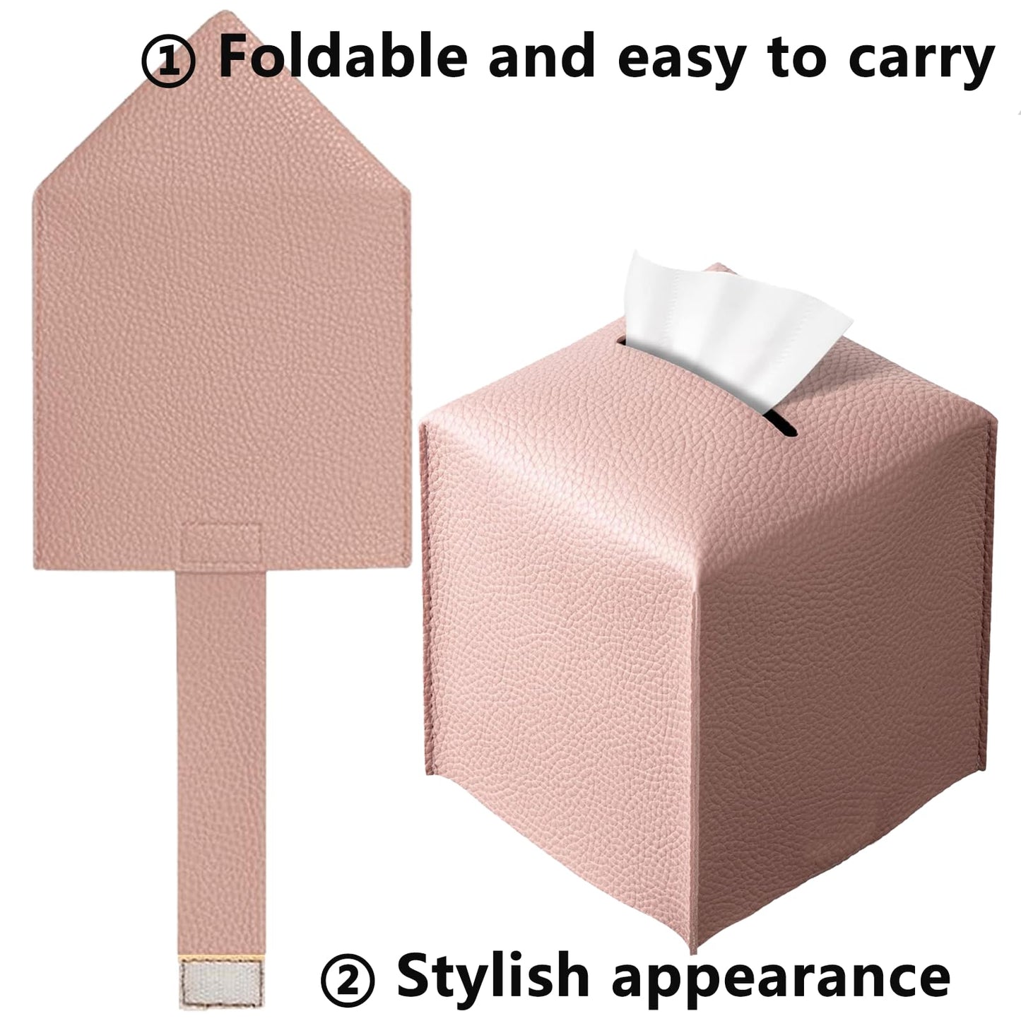 2 Pcs Tissue Box Cover, Square PU Leather Tissue Holder, Square Napkin Dispenser for Home, Hotel, Office, Vanity and Restaurant - 5 Inch Cube