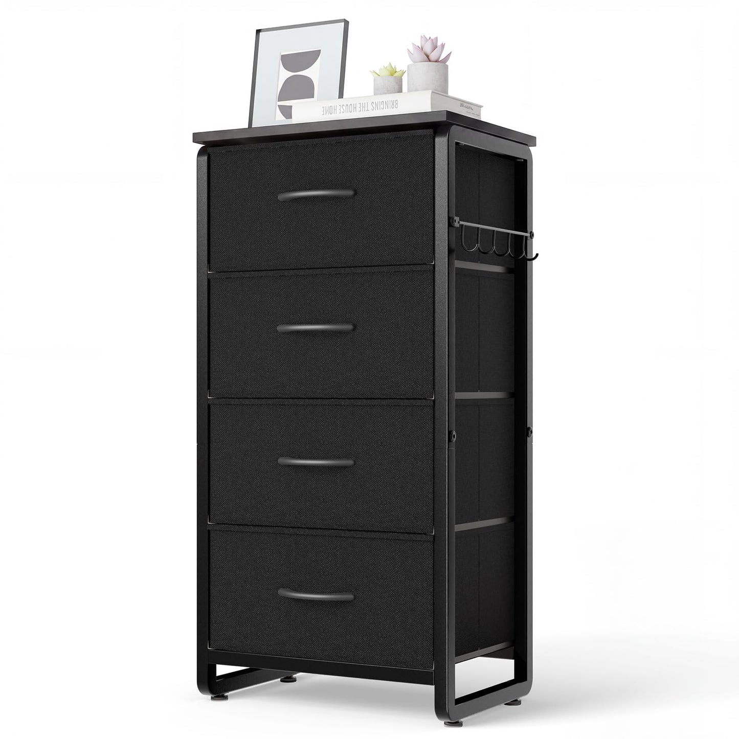 MAXLEAD Chest of Drawer with 4 Drawers, Large Capacity Storage Organiser Unit, Fabric Dresser for Bedroom, Living Room, Hallway - Black