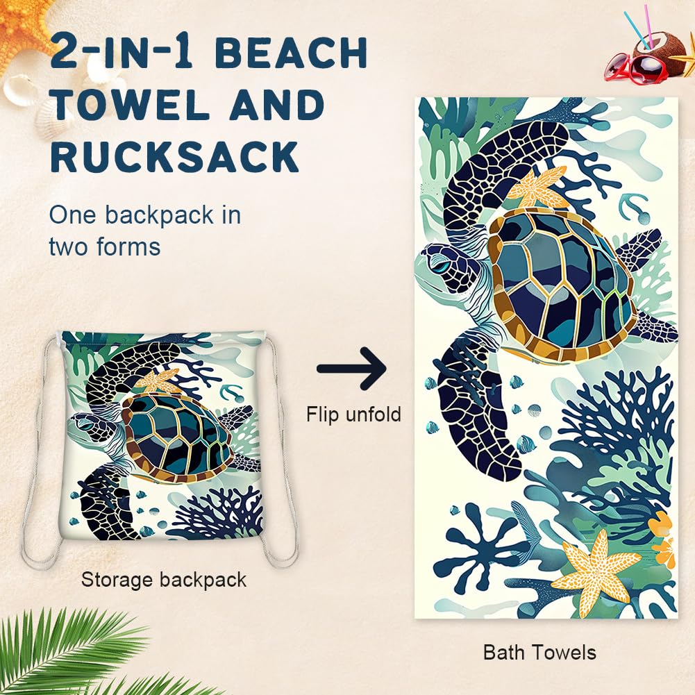 Microfiber Beach Towel Sand Free Absorbent Extra Large Travel Towels for Adults Kids Microfibre Towels for Adults with Drawstring Bag 2in1