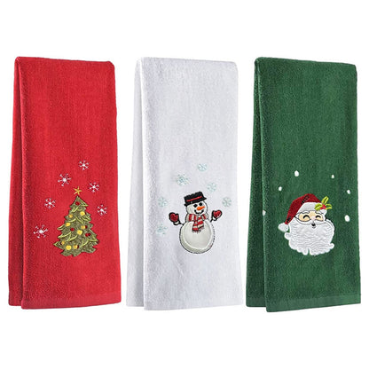 Kouoybt Christmas Hand Towels Set 3 Pack Kitchen Dish Towels Dishcloths for Bathroom Housewarming Gifts Decorations Red White Green, Pack of 3