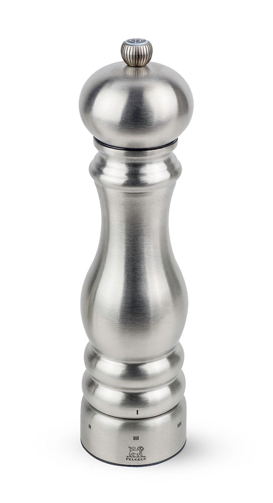 PEUGEOT - Paris Chef u'Select 22 cm Salt Mill + Rock Salt Included - Made of Stainless Steel - 6 Predefined Grind Settings - Made in France -