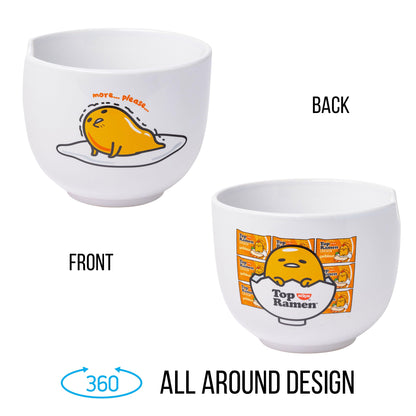Silver Buffalo Sanrio Gudetama Nissin Top Ramen Ceramic Ramen Bowl with Chopsticks, 20oz