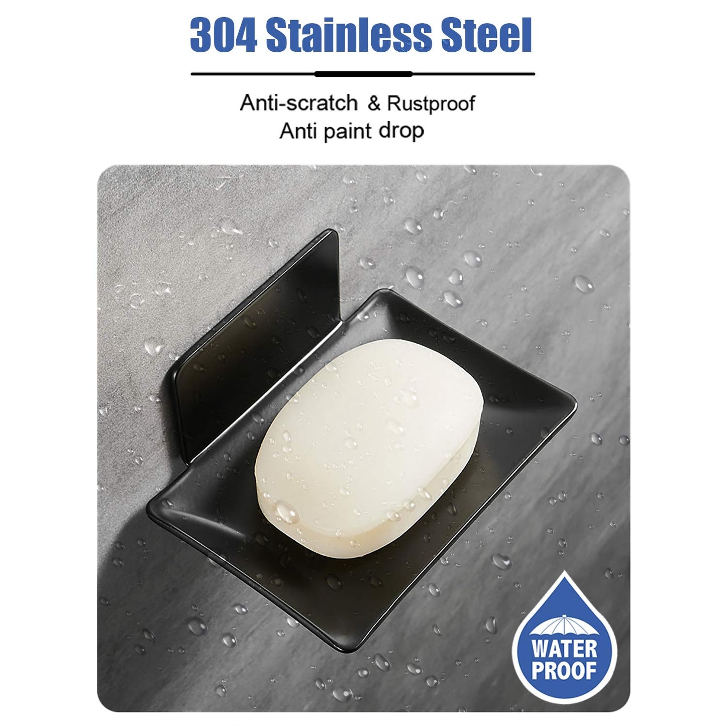 HONZUEN Self-Adhesive Soap Holder, Stainless Steel Draining Soap Holder Rustproof Waterproof, Bathroom Kitchen Balcony Soap Dish Holder Wall Mounted