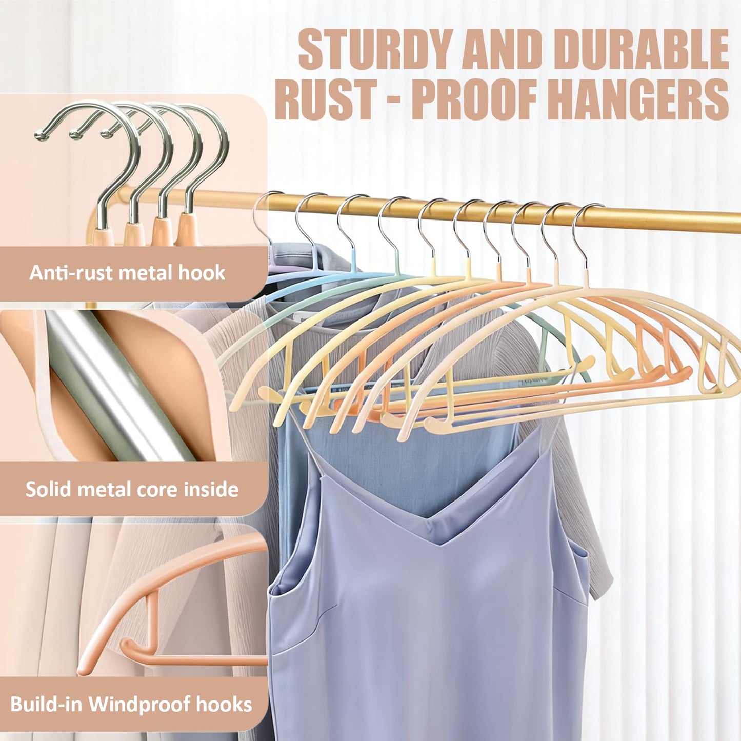 10 Pack Sweater Clothes Hanger No Shoulder Bump 42CM Wide Heavy Duty Coat Metal Hangers for Closet Non Slip PVC-Coating for