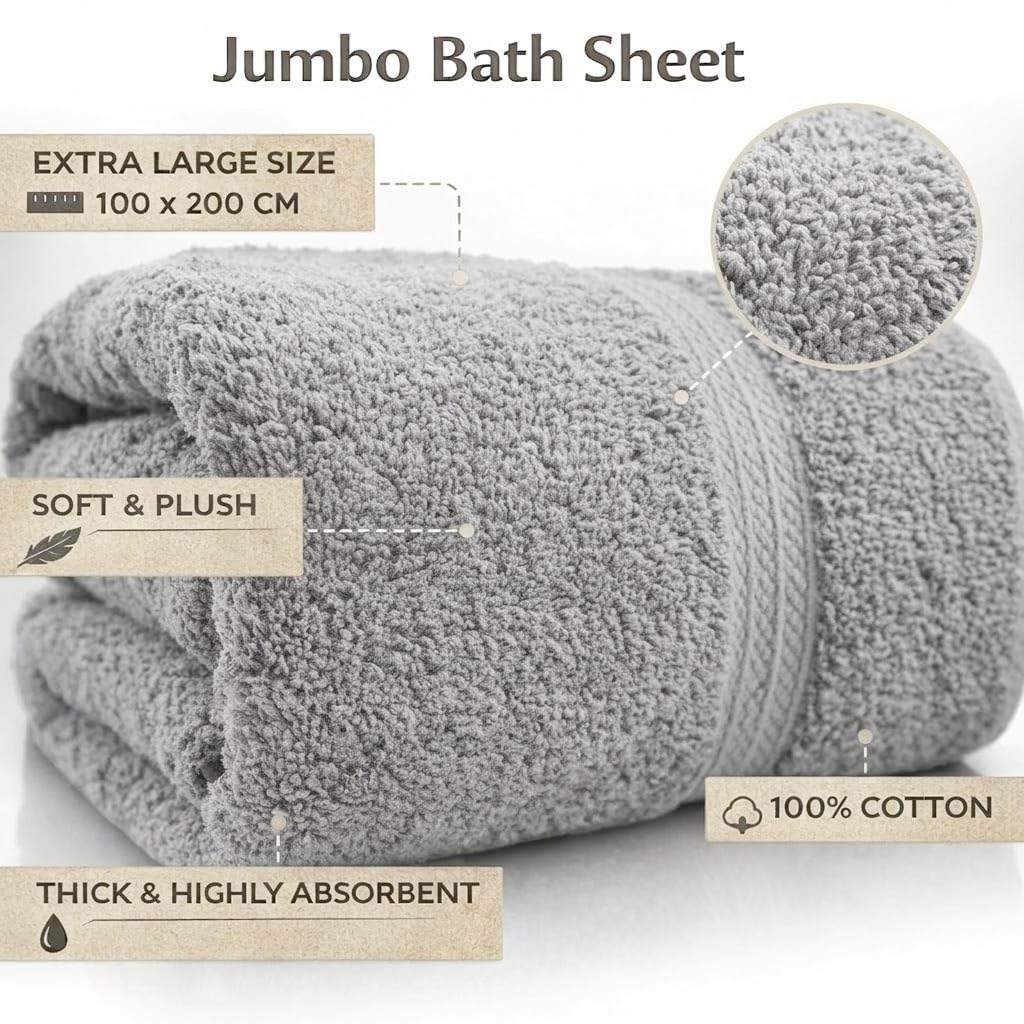 EDB 2X Extra Large Super Jumbo Bath Sheets Towels 100 cm W x 200 cm L Body Wrap Premium Quality 100% Egyptian Cotton Beach, Gym, Spa