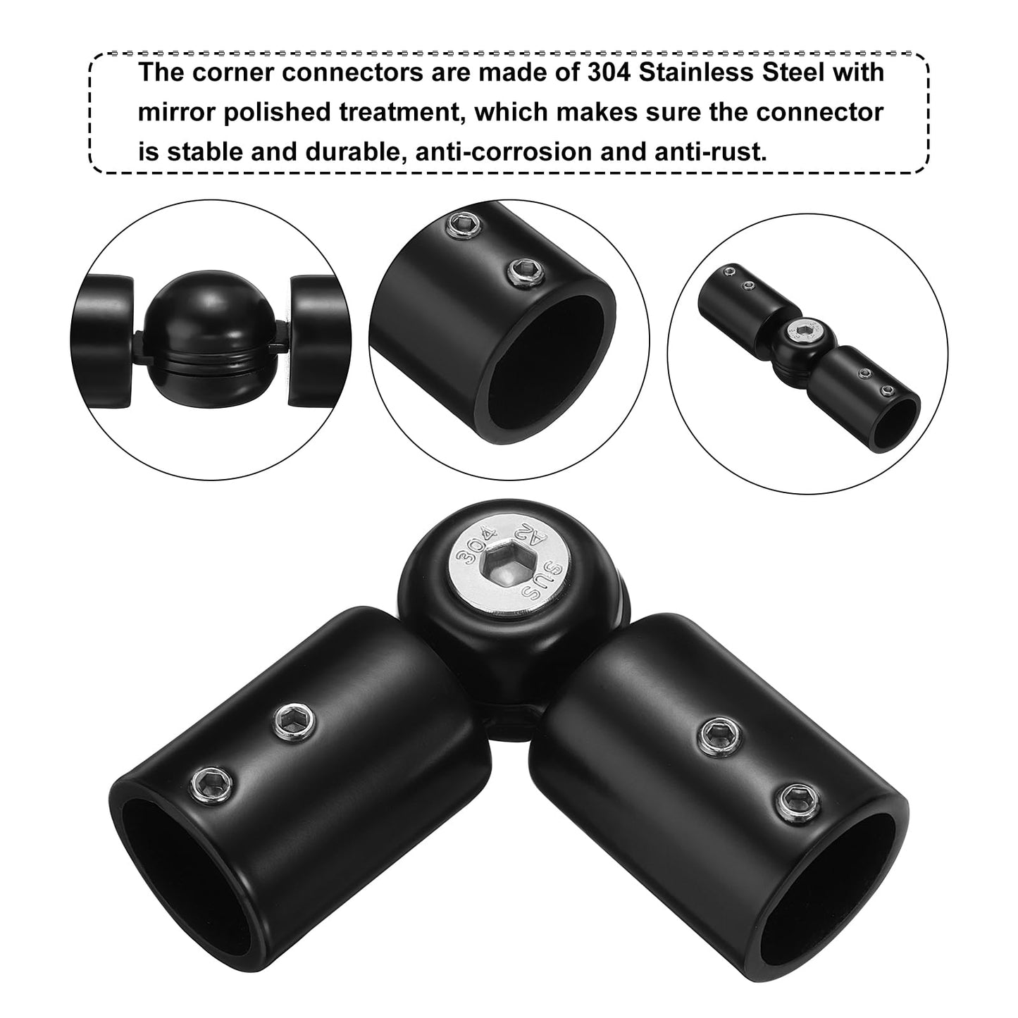 sourcing map 2pcs Corner Curtain Rod Connector, Hinged Elbow Connector Curtain Rod Corner Connector with Hex Wrench for 3/4 Inch OD Bay Window
