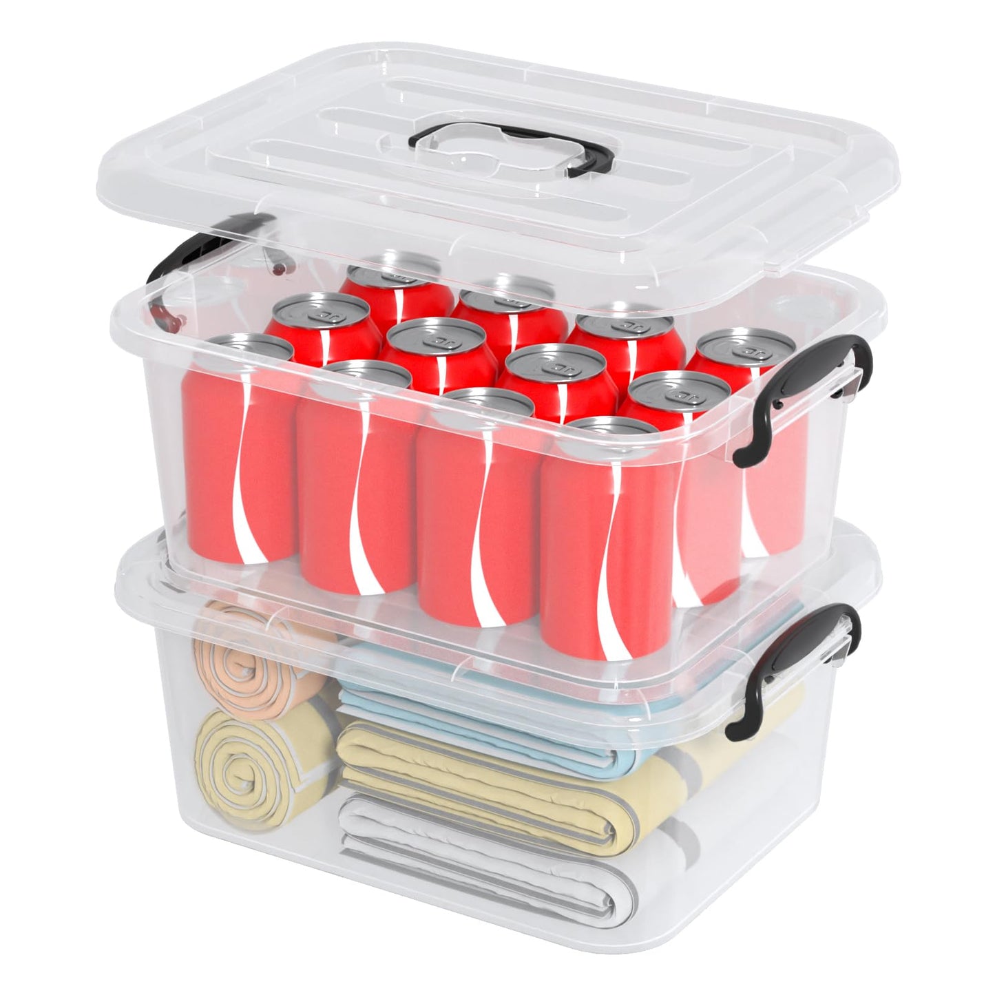 Waikhomes 6 x 8 Litre Clear Plastic Storage Box with Lids, Home Office Kitchen Stackable Nestable Transparent Plastic Boxes