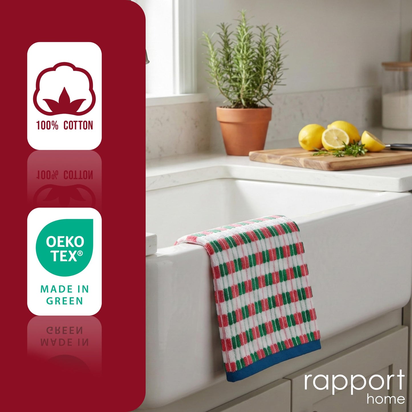 Rapport Home Santa Cruz Hand Towels 2 Pack | Multi | 50x85cm | Luxurious 500GSM 100% Cotton | Oeko-Tex Certified Absorbent & Soft Bathroom Towel Set