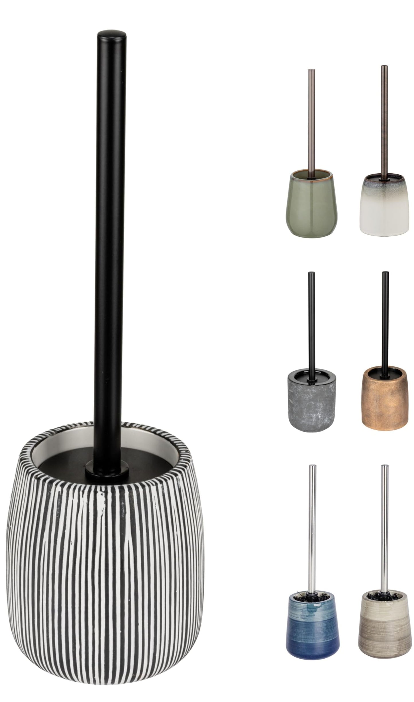 KW Pottery Ceramic Toilet Brush and Holder (Black and White)