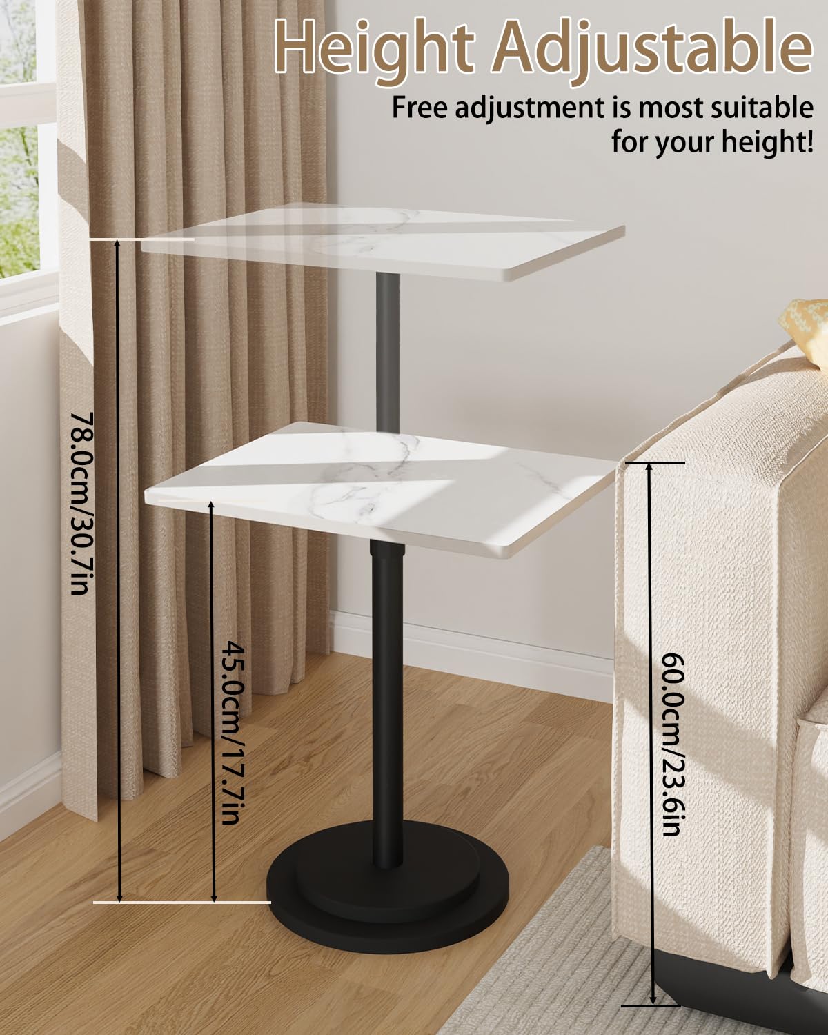 GUOHNHE Rectangle Drink Table, Height Adjustable Stand, 1 Pack, White