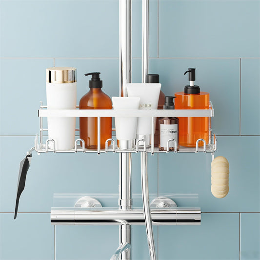 HouseUp Shower Caddy - Fits 18?27mm Circular Riser Rails(Not for Square/Rectangular Poles), Tidy Organiser Rustproof Shower Storage Rack Bathroom