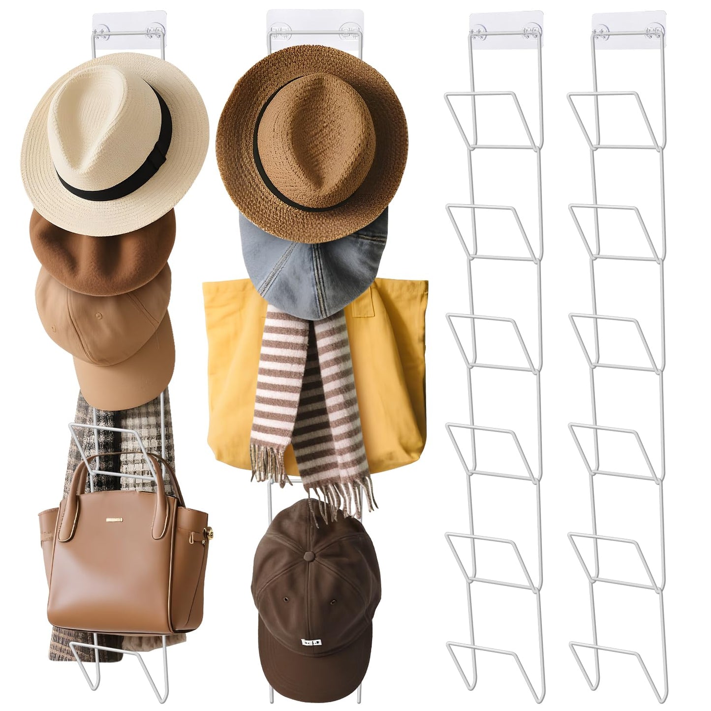 Jcocylse Set of 12 Cap Holders with 2 Hooks - Cap Holder Wall for Baseball Caps, Scarves & Wigs - Multifunctional for Door, Cupboard & Wall