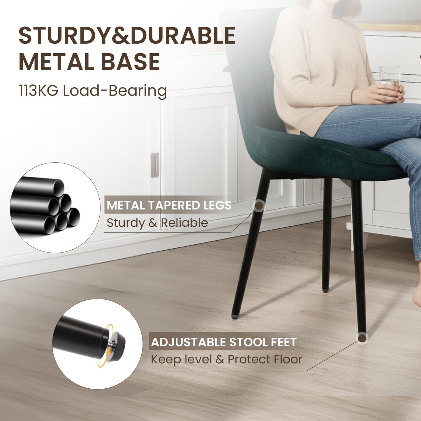 COLAMY Velvet Dining Chairs Set of 4, Velvet Chairs for Dining Room with Metal Legs and Thick Seat Cushion