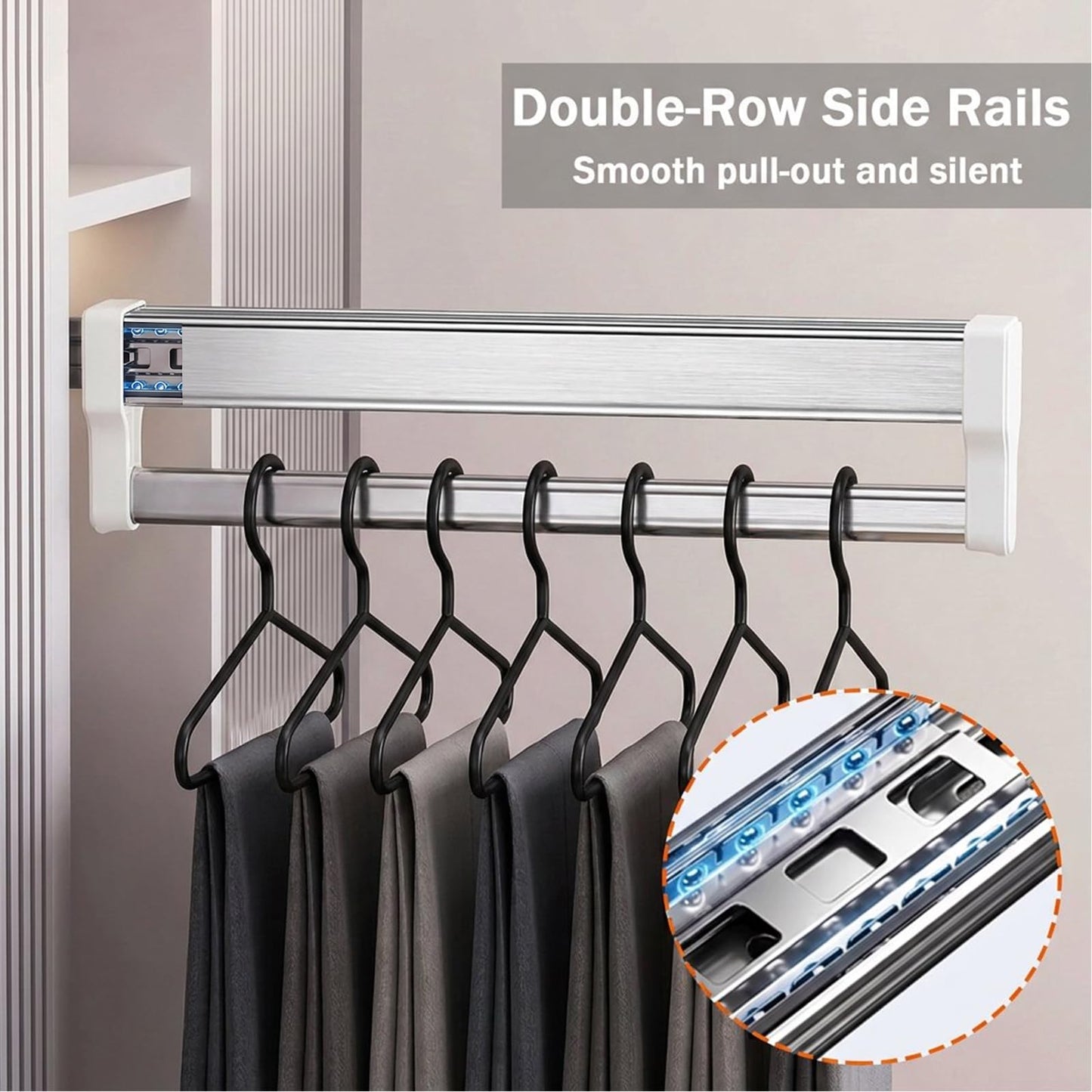 MAFAGE Pull Out Clothes Rail, Adjustable Wardrobe Rail Hanger Rack 447mm