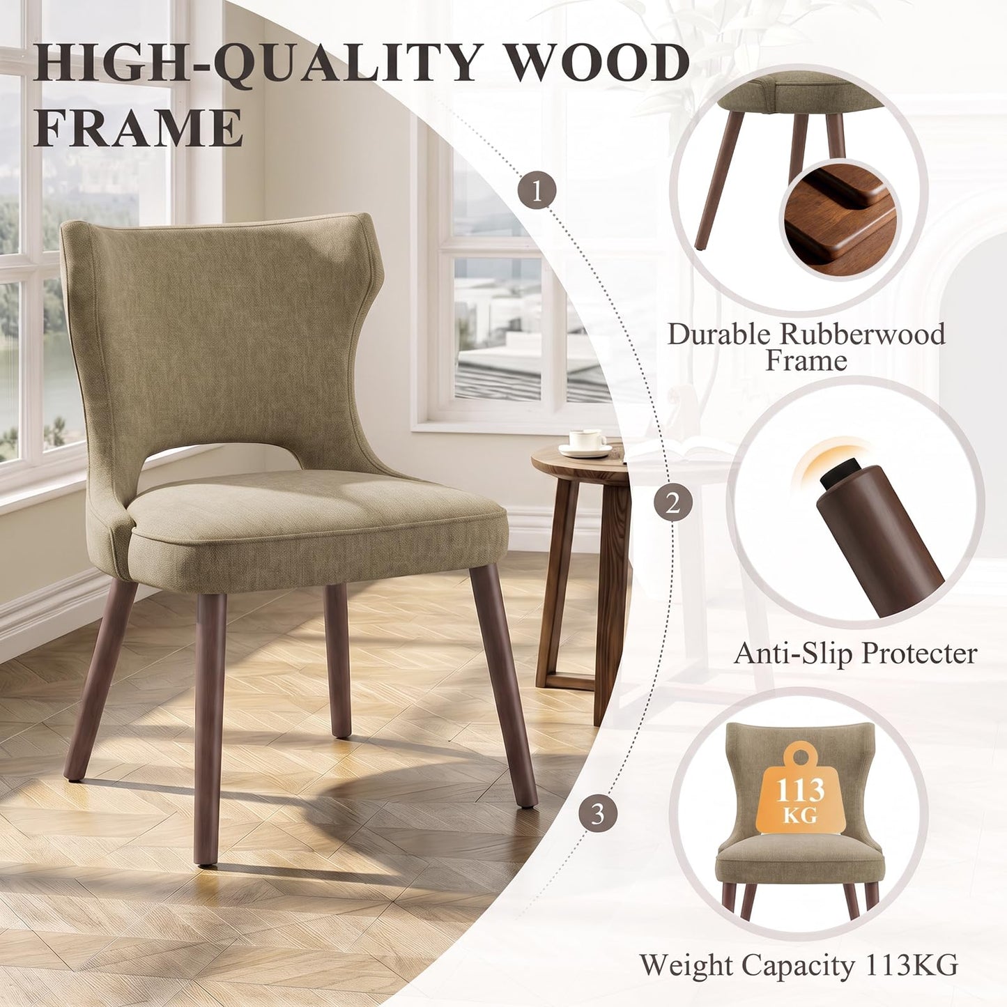 MALOL Upholstered Dining Chairs Set of 4, Dining Room Chairs with Hollow Backrest, High Back Kitchen Chairs with Solid Wood Legs, Thick Seat Cushion