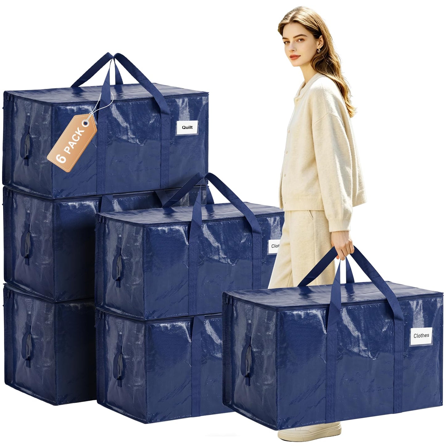 6 Pack Large Moving Bags and Storage Bags, 90L Heavy Duty Moving Bags
