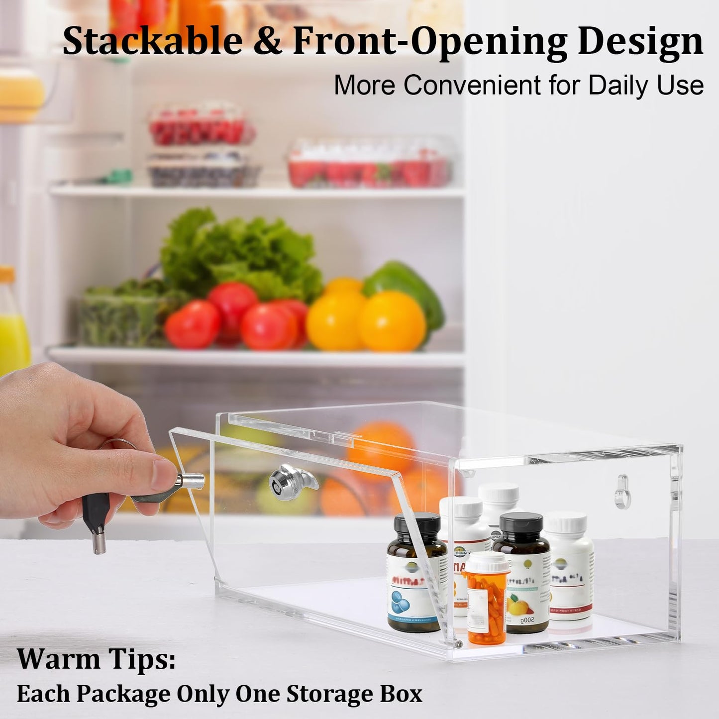 TOLIDA Acrylic Refrigerator Medicine Box with Keys - Clear Wall Mounted/Desktop Medicine Lock Box, Plastic Storage Container for Medical Supplies