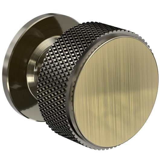 FURNIWARE Pack of 5 Knurled Cabinet Knobs, Shiny Antique Brass Cabinet Knobs, Solid Cupboard Handles with 2 Sizes Screws, Round Single Hole for