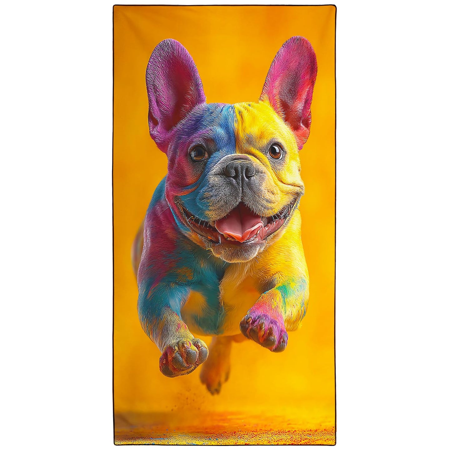 Violetpos Rainbow French Bulldog Beach Towel for Dog Lovers, Extra Large 180x90 cm 250GSM Microfibre, Sand Free Quick Dry