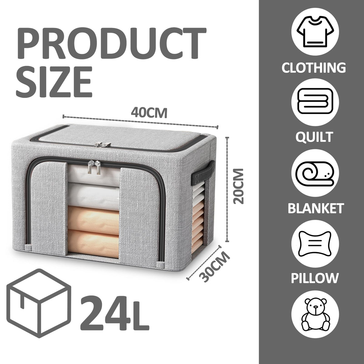 BOUDOI Foldable Storage Box, 3 Pack Clothes Storage Boxes With Double Opening Zip And Clear Window, Sided Zip Top Lid