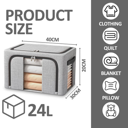 BOUDOI Foldable Storage Box, 3 Pack Clothes Storage Boxes With Double Opening Zip And Clear Window, Sided Zip Top Lid