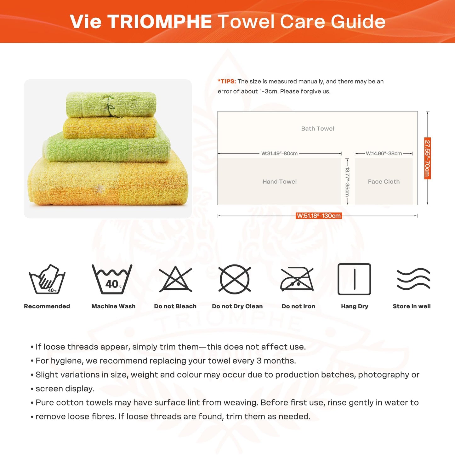 Vie TRIOMPHE Yellow Green 4 Piece Zero Twist Towel Set -1 Bath Towel 70x130cm 1 Face/Hand Towel 35x80cm 2 Facecloths Flannel 35x38cm 100% Cotton