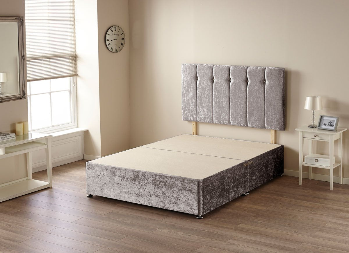 Somnior Beds Velvet Windsor Divan Base with Headboard, Fabric, Silver, Single