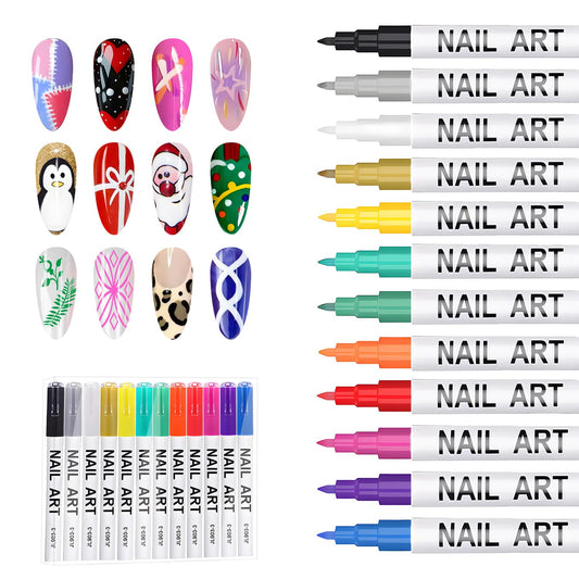 Gorvalin Nail Art Marker Pens, 12 Colors 0.7mm Nail Art Pens Nail for Painting Nail Point Graffiti Dotting Liner Pen for Home Salon Quick Dry Manicure