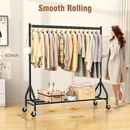 EAGMAK Heavy Duty Rolling Clothes Rail Load 180 KG Black, 150×48×160 cm