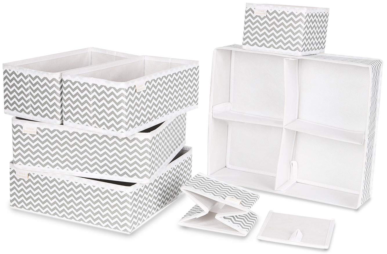 Unique Impression Set of 7 Drawer Organisers For Underwear, Socks, Clothes, Shirts, Bras, Ties, Scarves, Baby Clothes - Drawer Dividers For Wardrobes