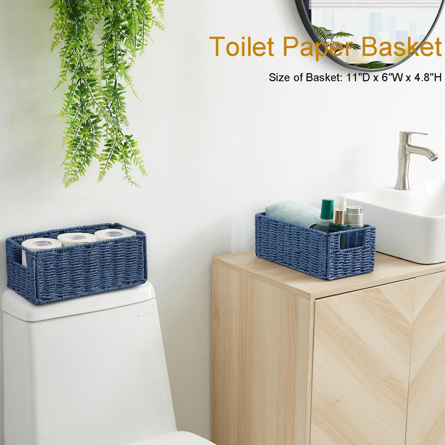 Vagusicc Storage Baskets for Shelves, Small Organizer Box Storage Bins with Handles, Wicker Basket for Bathroom Storage