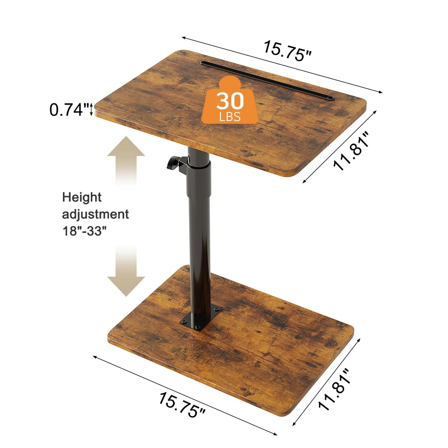CAIYUN C Shaped Side Table, Height Adjustable Swivel 360° Rotating, Brown End Table Set of 2 for Small Spaces