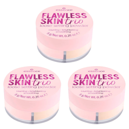 essence Flawless Skin Trio Loose Setting Powder, No. 10, Multicoloured, Brightening, Natural, Vegan, Oil-Free, Paraben-Free, No Microplastic