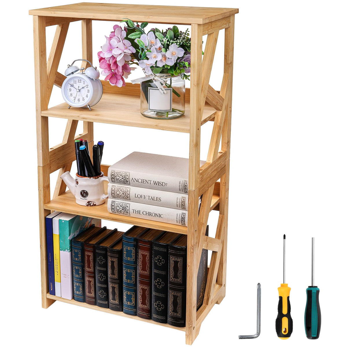 Hedume Bookcase, 3-Tier Open Shelf Bookcase, Small Bamboo Bookshelf, Bamboo Natural Shelving, Book Organizer Storage Open Shelf Rack