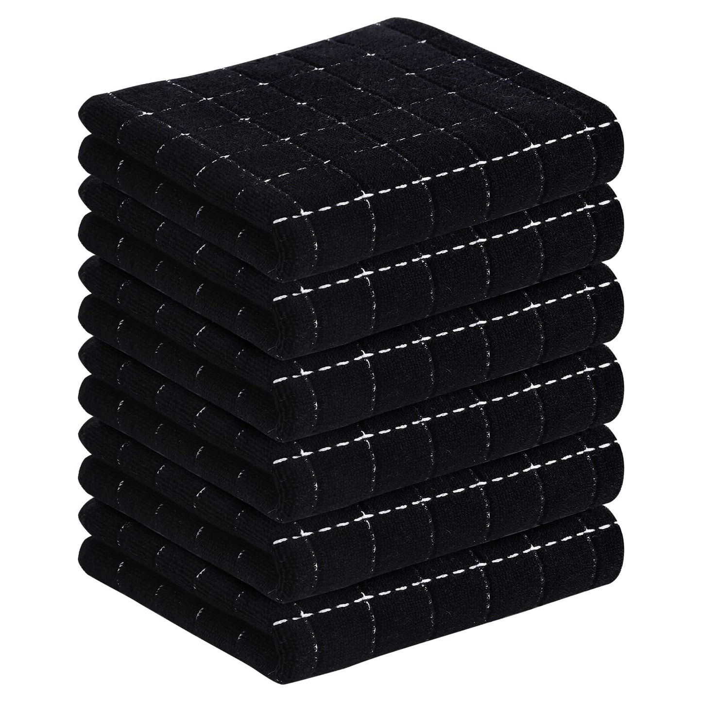 Homaxy 100% Cotton Terry Kitchen Towels(Black, 13 x 28 inches), Checkered Designed, Soft and Super Absorbent Dish Towels, 6 Pack