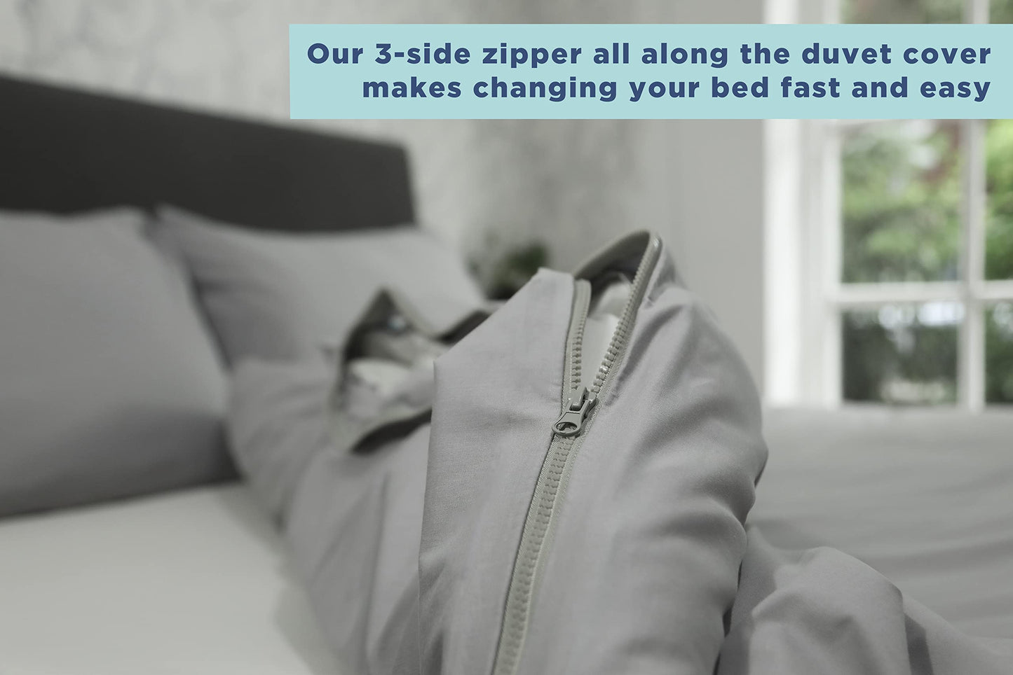 lekka EASY-CHANGE & EASY-IRON, ZIP-AROUND Duvet Cover Set for King Size Bed (Grey)