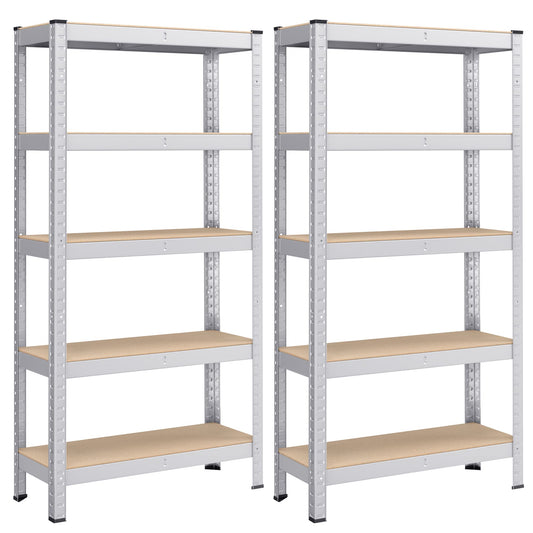 SONGMICS 5-Tier Shelving Unit, Set of 2 Steel Shelving Unit for Storage, Boltless Assembly, for Garage, Shed, Load Capacity 650 kg Each, 30 x 75 x 150