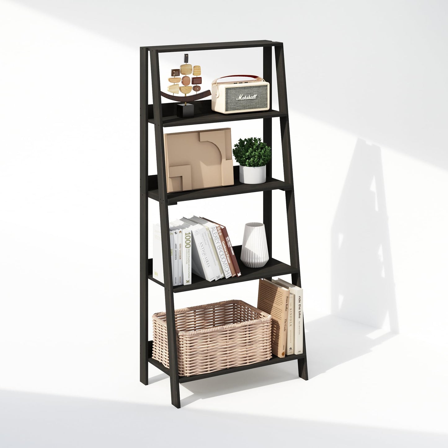 Furinno LADDER Shelf, 5-Tier Ladder Book Shelf, Bookcase, Storage Shelves, Storage Rack, for Organization and Storage, Living Room, Home Office