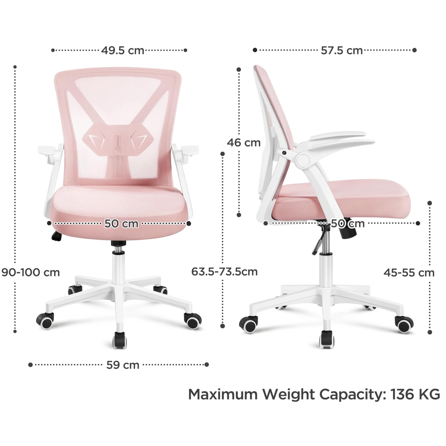 Yaheetech Ergonomic Desk Chair with Flip-up Armrest Lumbar Support Pink