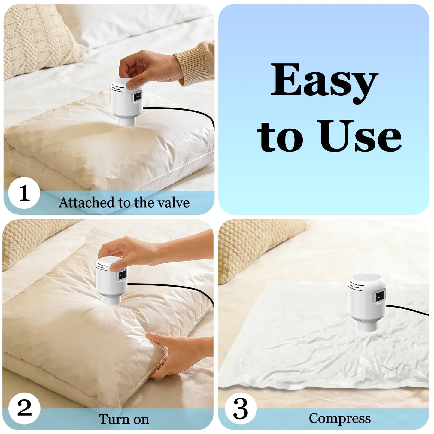 LKV Electric Pump for Vacuum Storage Bags Travel Vacuum Pump 4200Pa, White