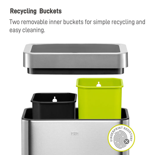 EKO Mirage X Recycling Sensor Kitchen Bin - Sleek & Hygienic Touch-free Dual Compartment Rubbish Bin, Perfect for Kitchen & Home, Stainless Steel, 40