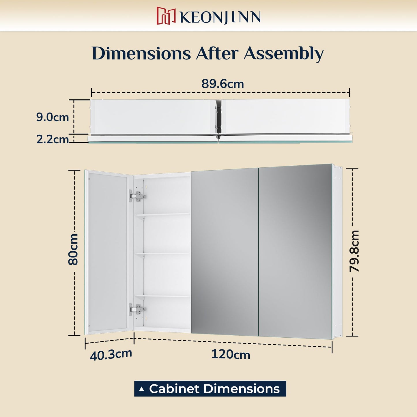 Keonjinn Bathroom Cabinets with Mirror - 120x80cm Aluminum bathroom Mirror Cabinets
