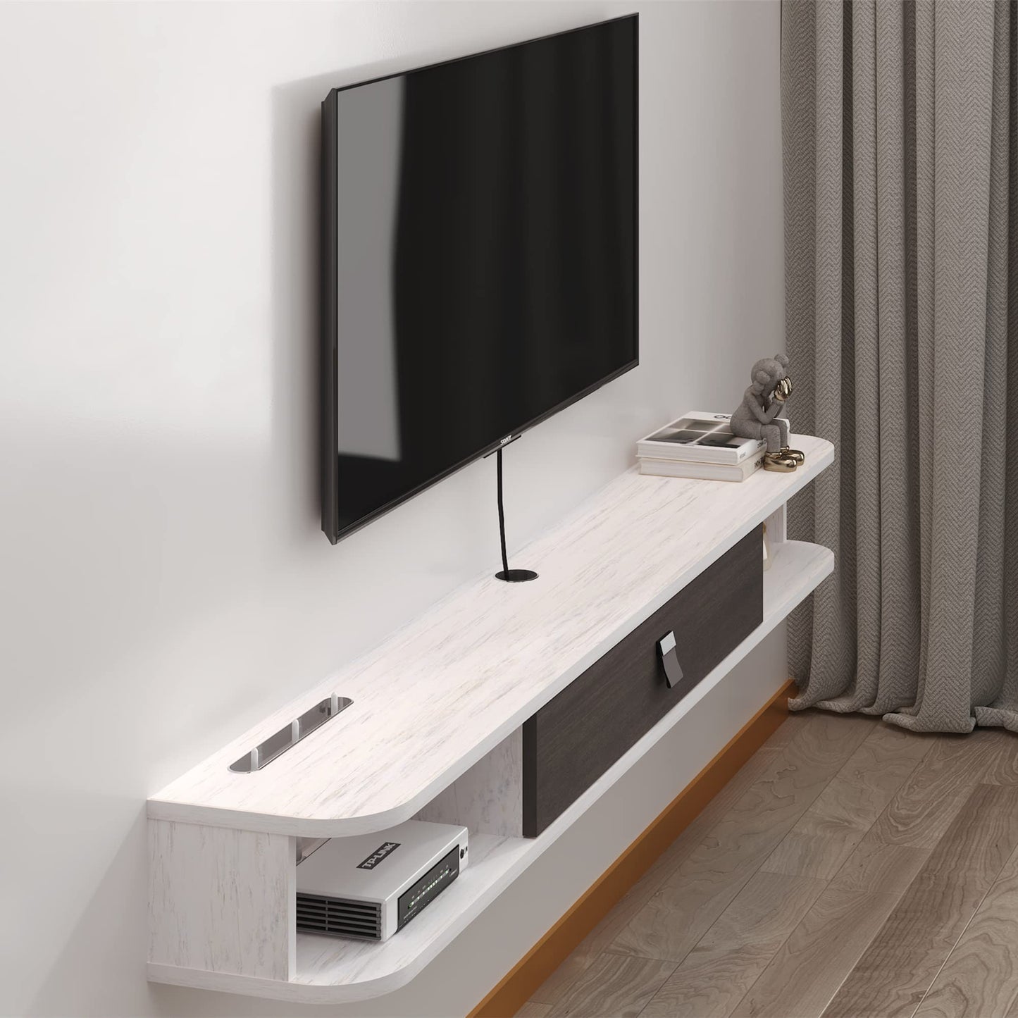 Pmnianhua Floating TV Stand, Wall Mounted TV Cabinet, Floating Shelves with Door, Modern Entertainment Media Console Center Large Storage TV Bench