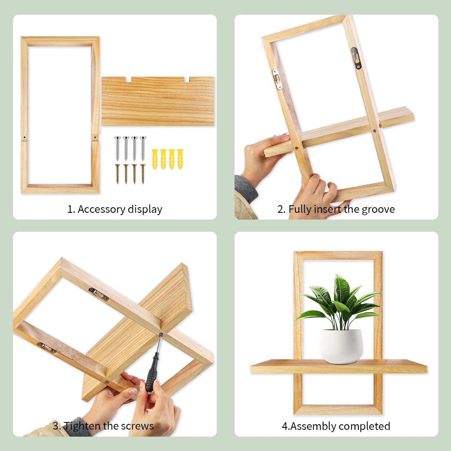 YiYa 2 Pcs Wood Shelves for Wall Decor Modern Boho Wall Shelf Wood Floating Shelf Bohemian Hanging Shelf Display Shelving for Hanging Plants Photo
